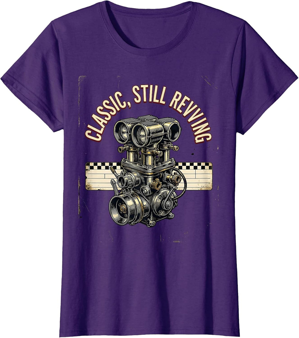 Women's Classic Still Revving Vintage Muscle Car Racing Enthusiast T-Shirt - Purple