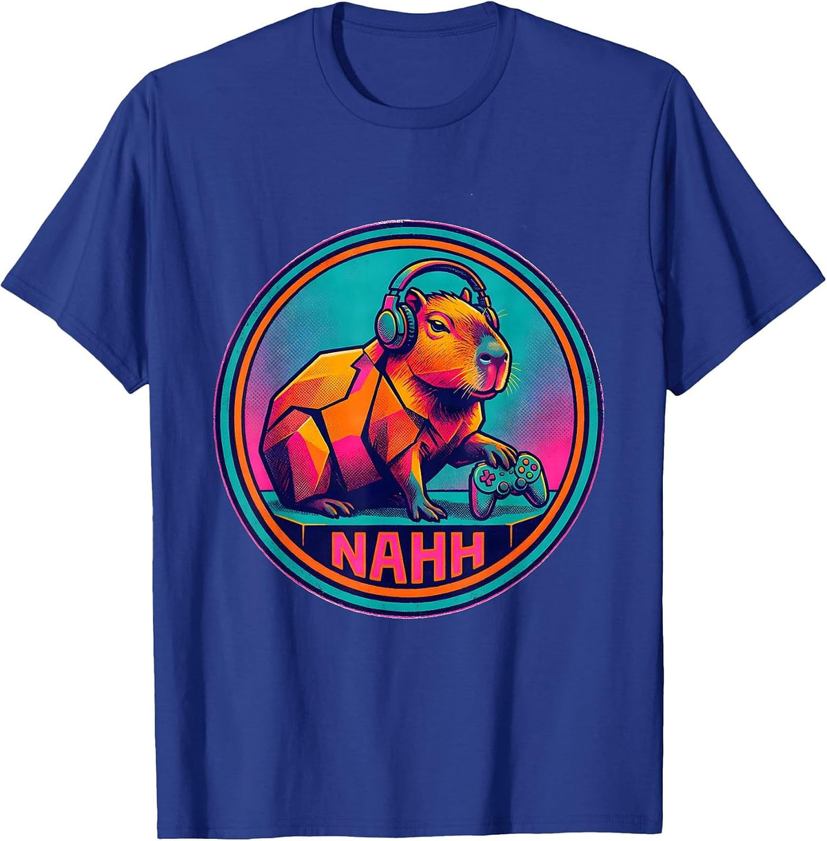 Men's Nahh Risograph Capybara Gamer Meme Humor Funny Video Games T-Shirt - Royal Blue