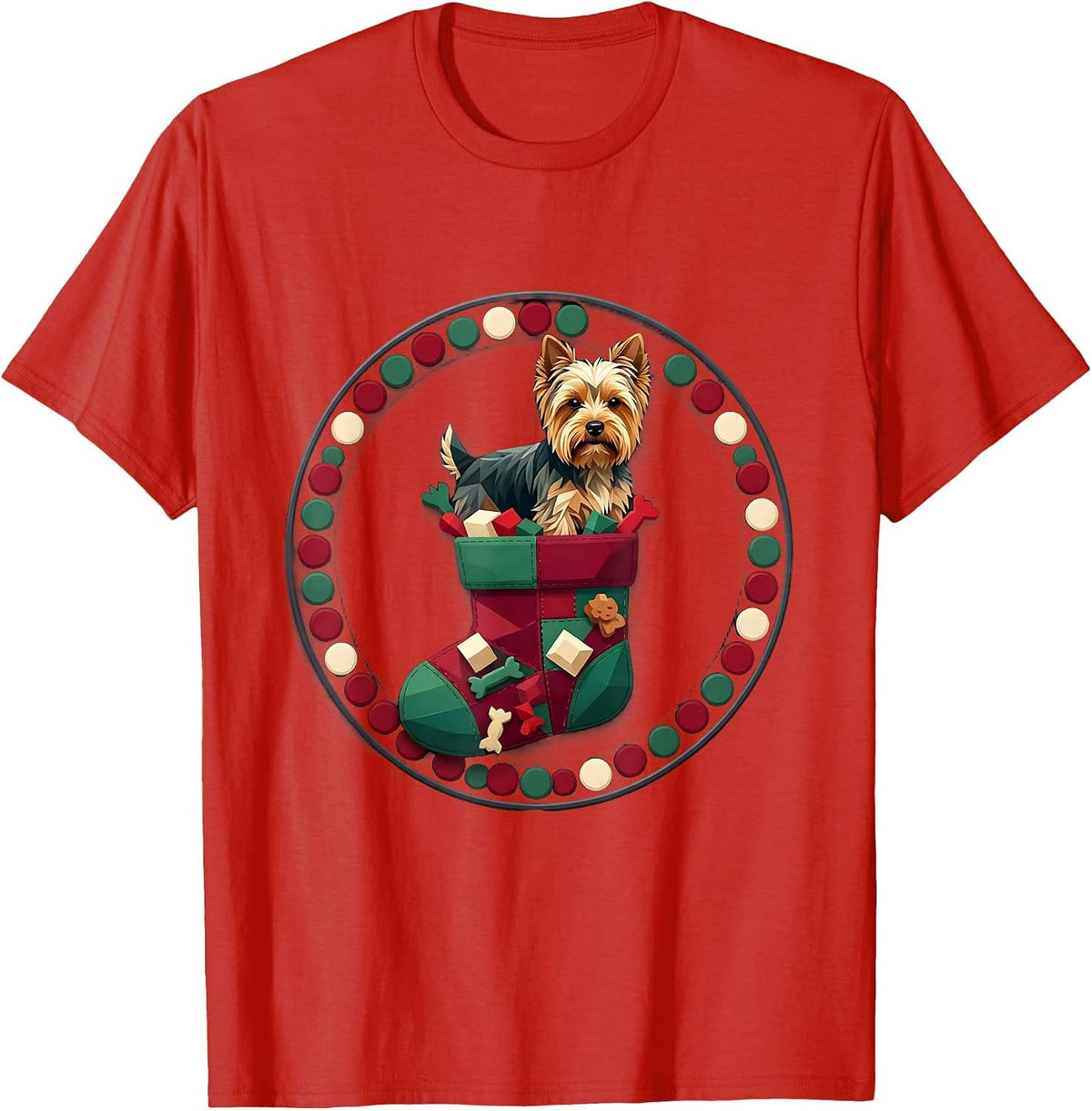 Men's Yorkshire Terrier Christmas Patchwork Dog Lover Gift T-Shirt - Red