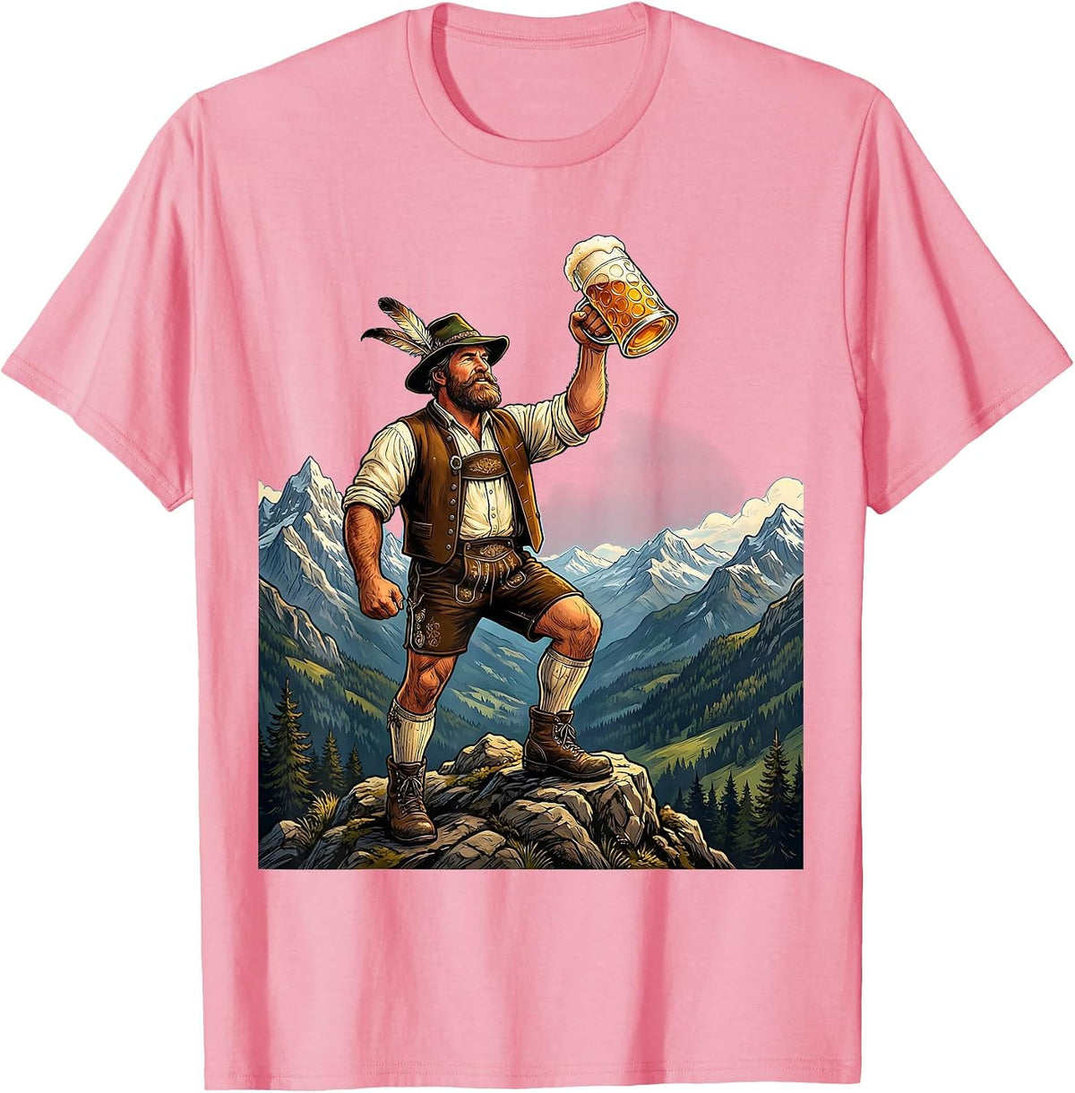 Men's Oktoberfest Beer Stein Mountain Peak Graphic T-Shirt - Pink