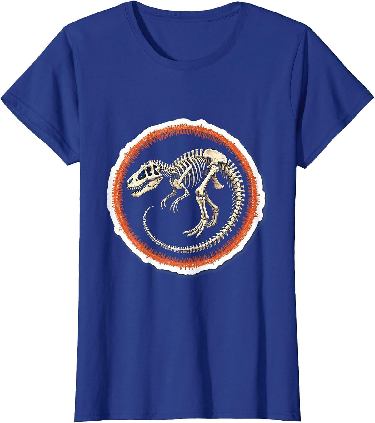 Women's Crayon Dinosaur Skeleton Sketch Art T-Shirt - Royal Blue