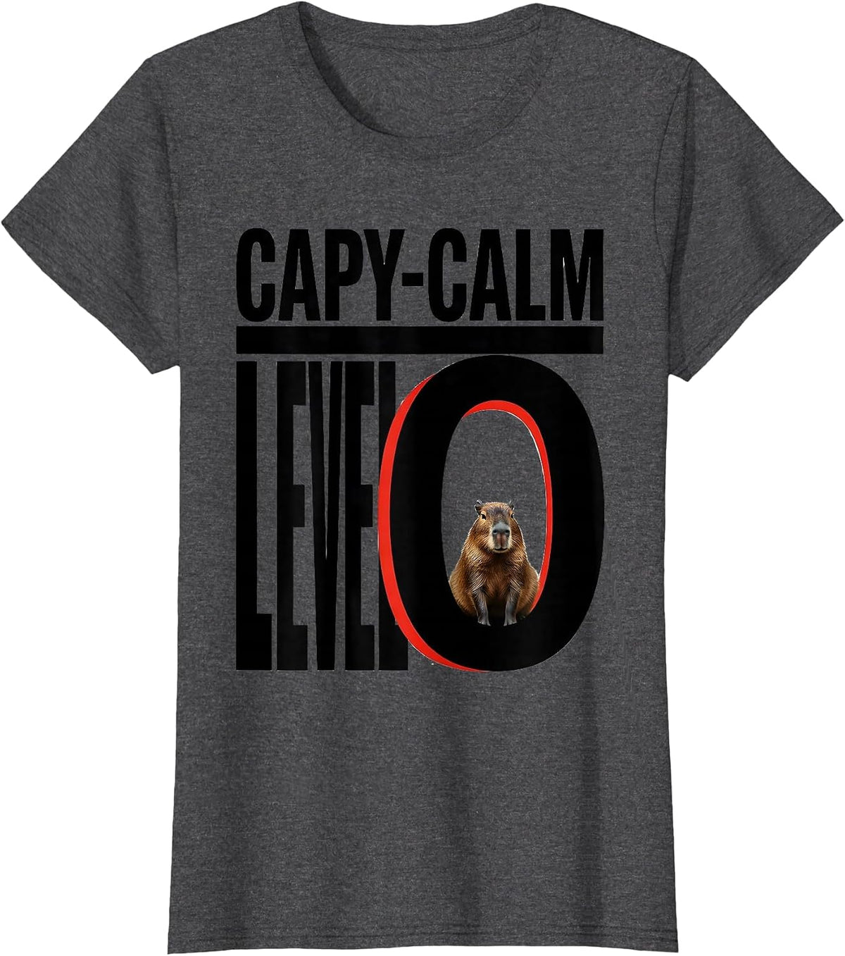 Women's Capy-Calm, Level Zero Funny Capybara Animal Meme Humor T-Shirt - Dark Heather Grey