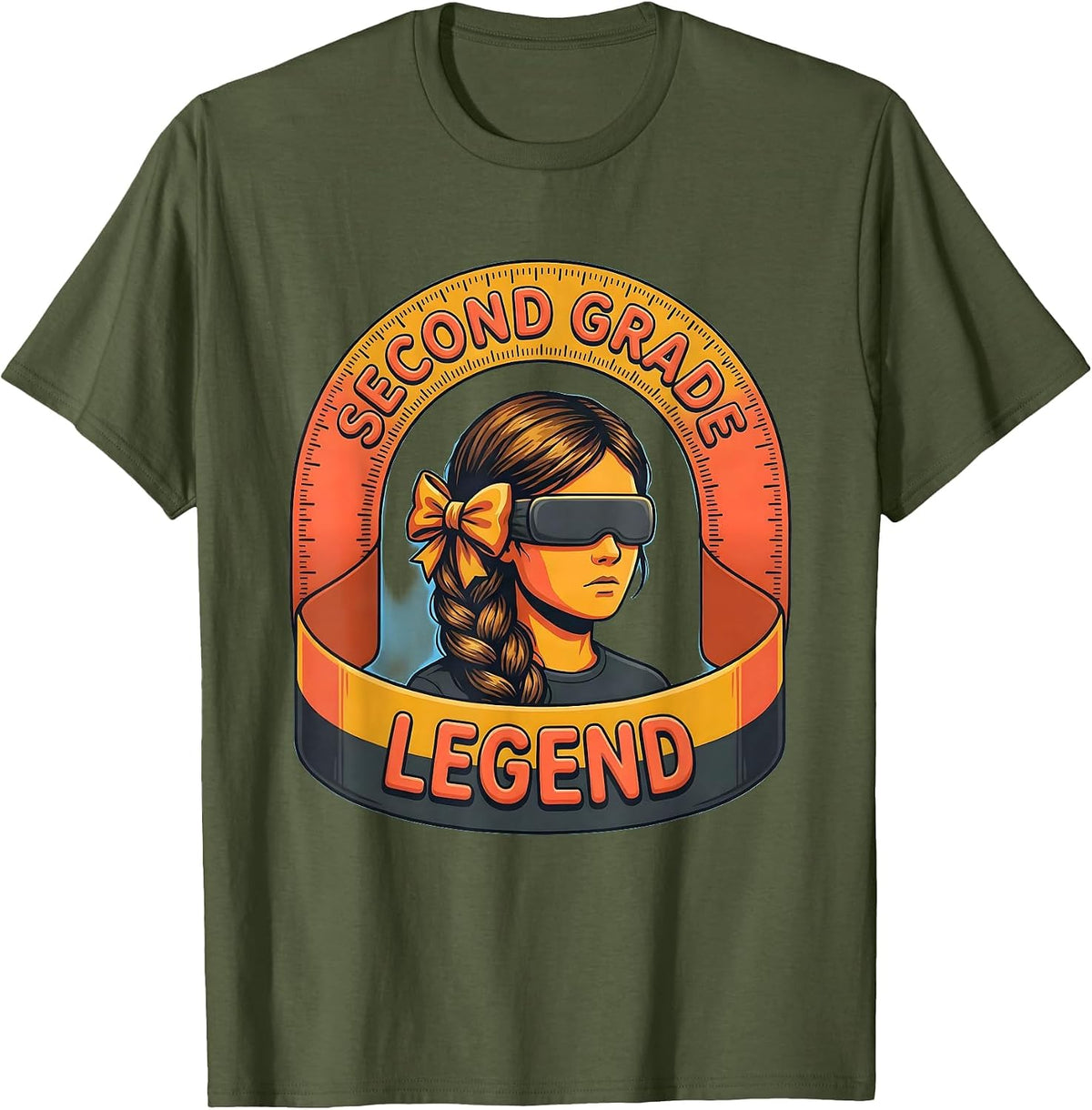 Second Grade Legend Funny Messy Bun First Day Of School T-Shirt - Olive Green