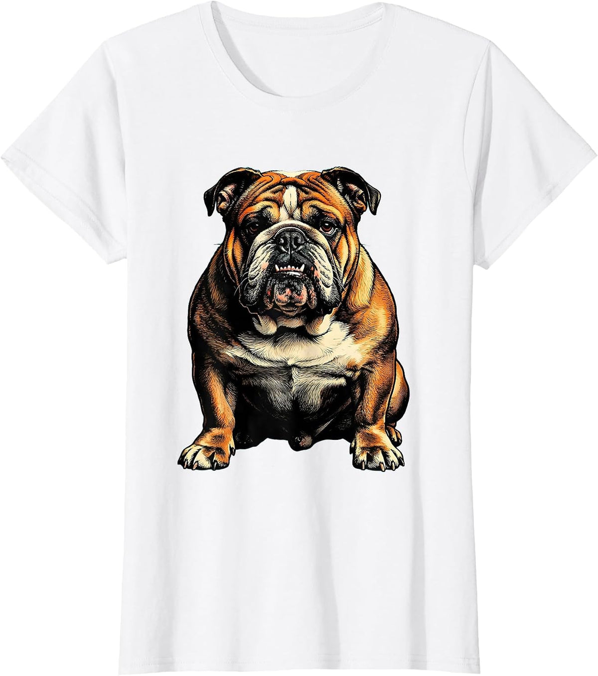 Women's English Bulldog Screenprint Poster Dog Lover Art T-Shirt - White