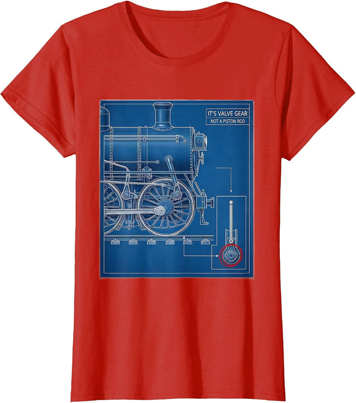 It's Valve Gear Not A Piston Rod Funny Train Enthusiast T-Shirt - Red