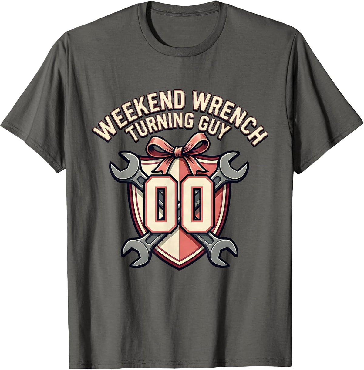 Men's Weekend Wrench Turning Guy Car Mechanic Design T-Shirt - Asphalt Grey