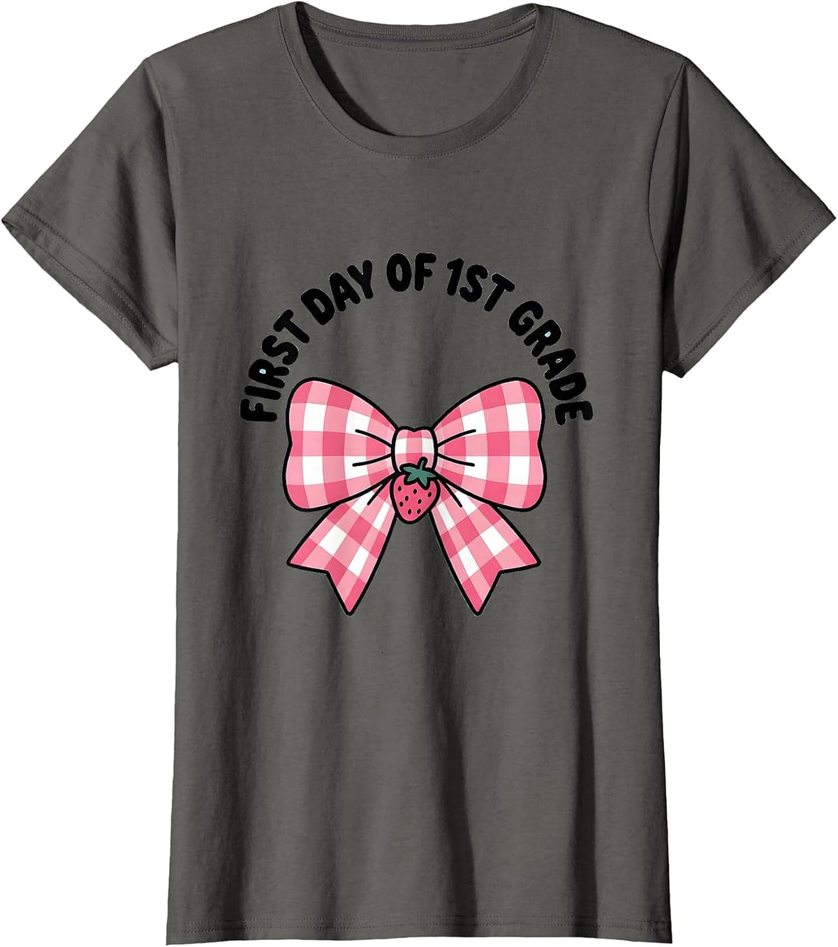 Women's First Day Of 1st Grade Cute Coquette Bow Back To School T-Shirt - Asphalt Grey