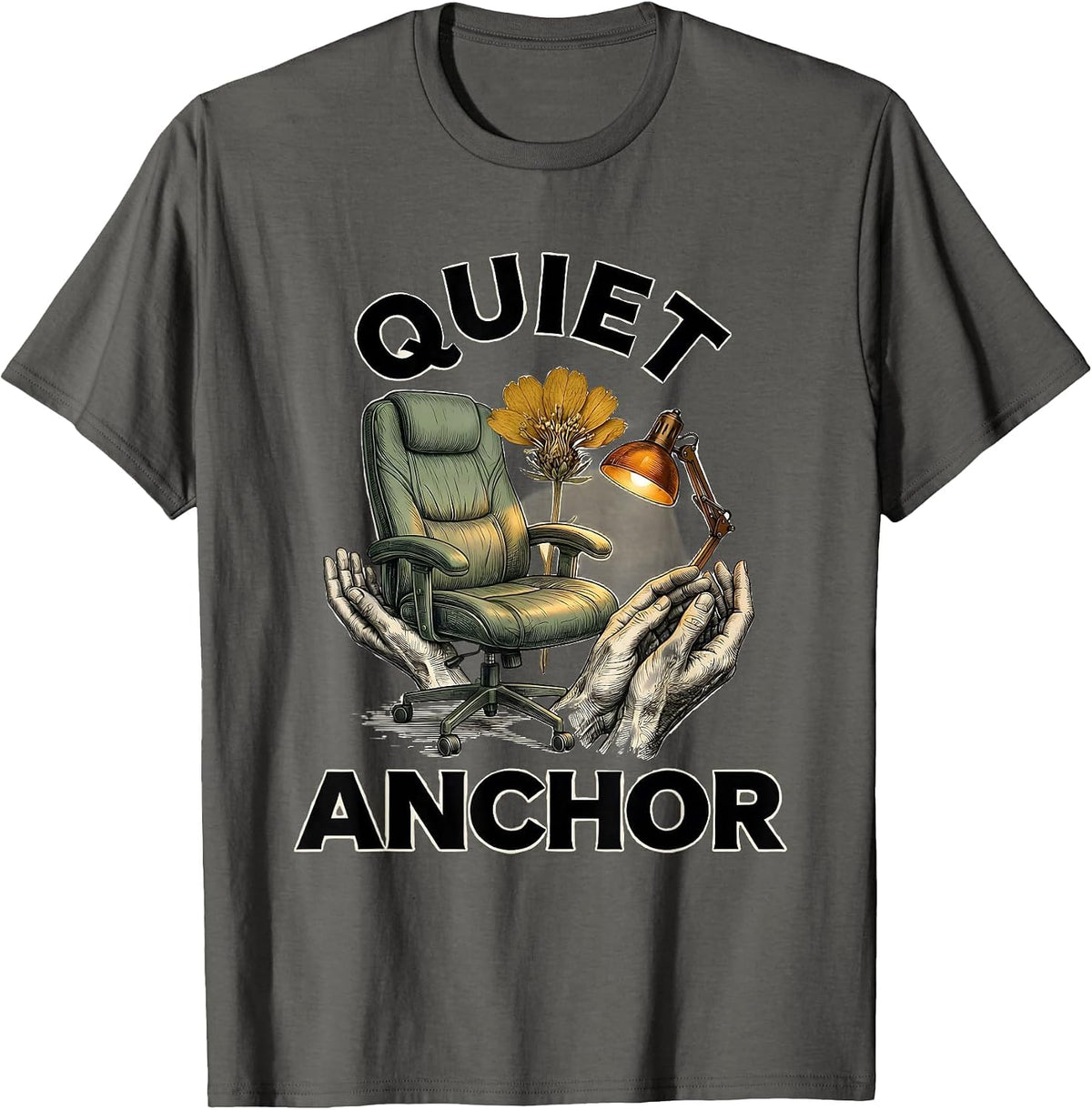 Quiet Anchor Botanical School Counselor Mental Health T-Shirt - Asphalt Grey
