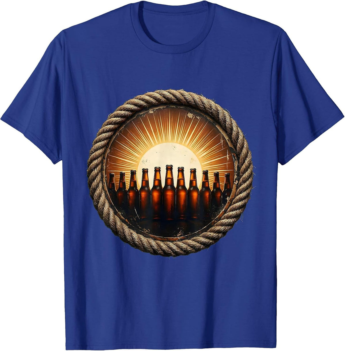 Sunset Beer Bottles Graphic Tee T-Shirt - Royal Blue