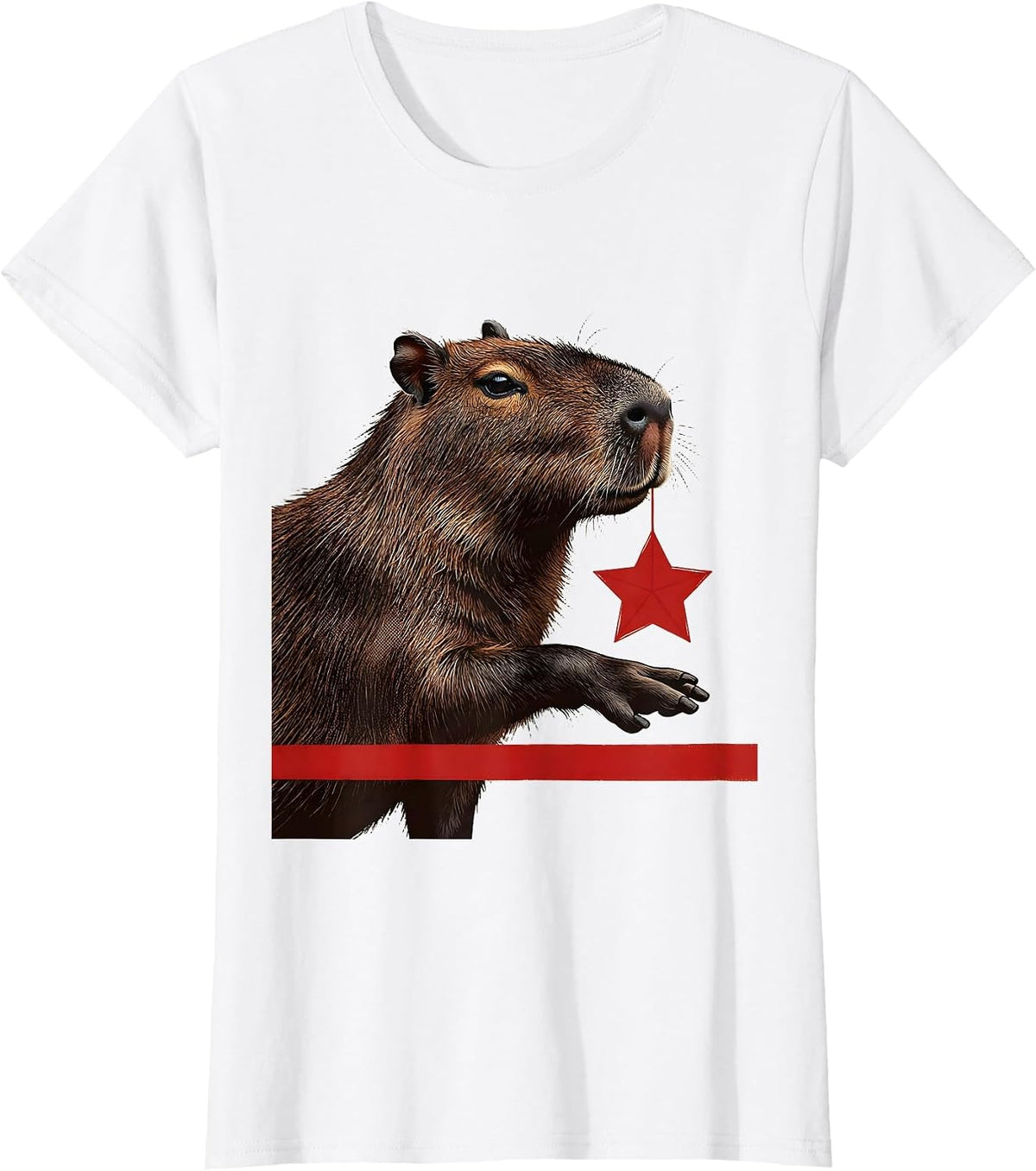 Capybara Star Wood Type Letterpress Funny Christmas T-Shirt - White