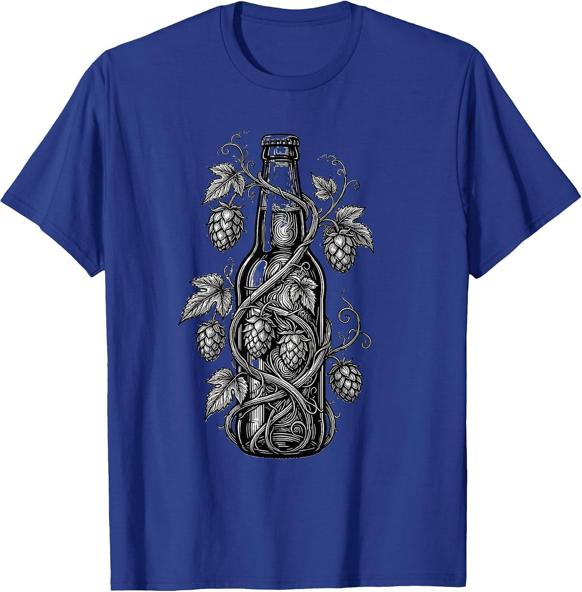 Men's Hop Vine Wrapped Beer Bottle Illustration T-Shirt - Royal Blue