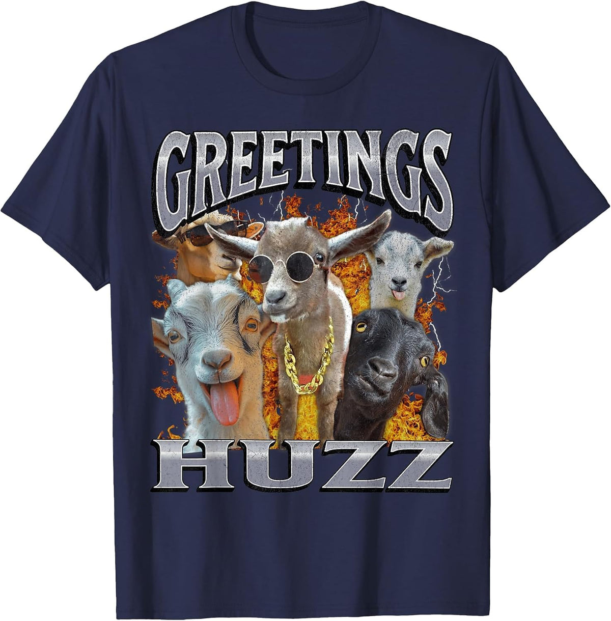 Greetings Huzz Funny Goat Adult Humor Meme Bootleg T-Shirt - Navy Blue