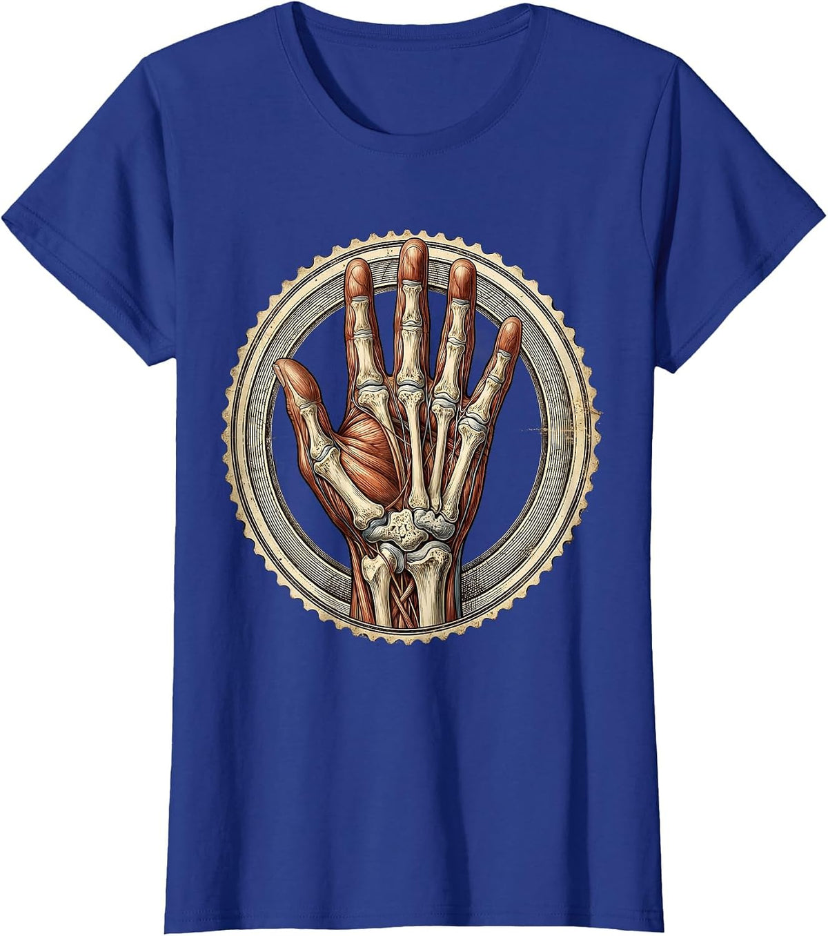Women's Occupational Therapy Hand Anatomy Illustration T-Shirt - Royal Blue