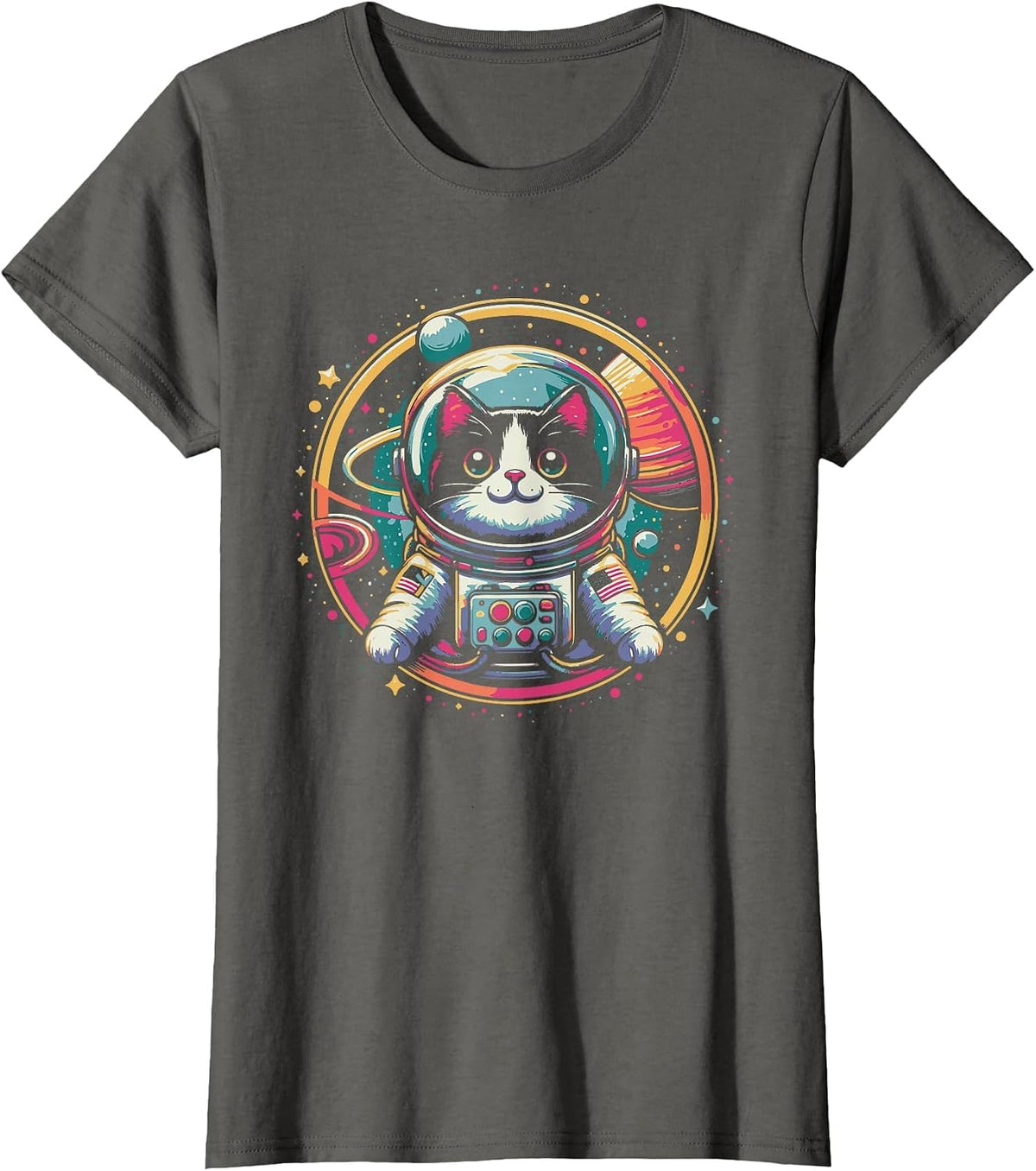 Tuxedo Cat Astronaut Space Funny Tuxedo Cat Lover T-Shirt - Asphalt Grey
