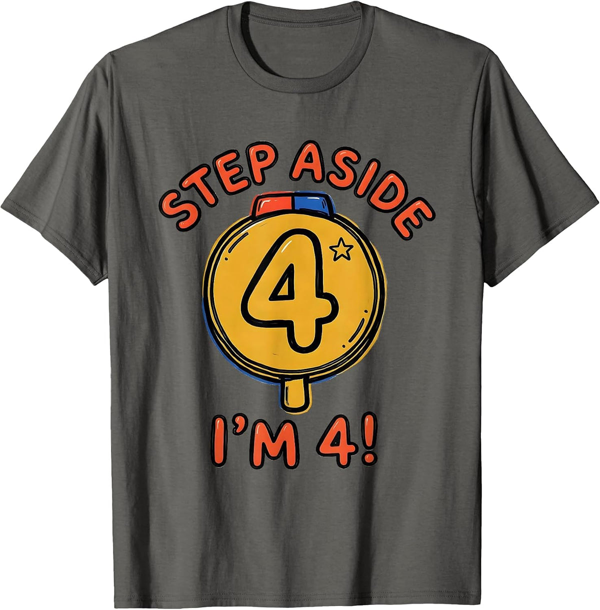 Step Aside, I'm 4! Funny Police Officer Kids Costume Play T-Shirt - Asphalt Grey