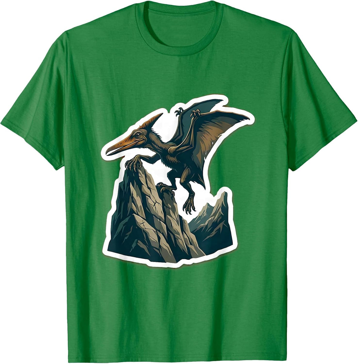 Men's Pterodactyl on Mountain Cliff Dinosaur Graphic T-Shirt - Kelly Green
