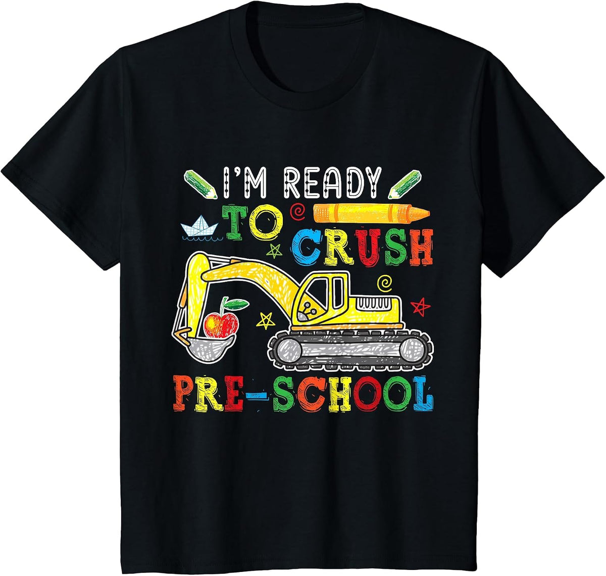 Boys Ready to Crush Pre-School Excavator Back to School Kids T-Shirt - Black