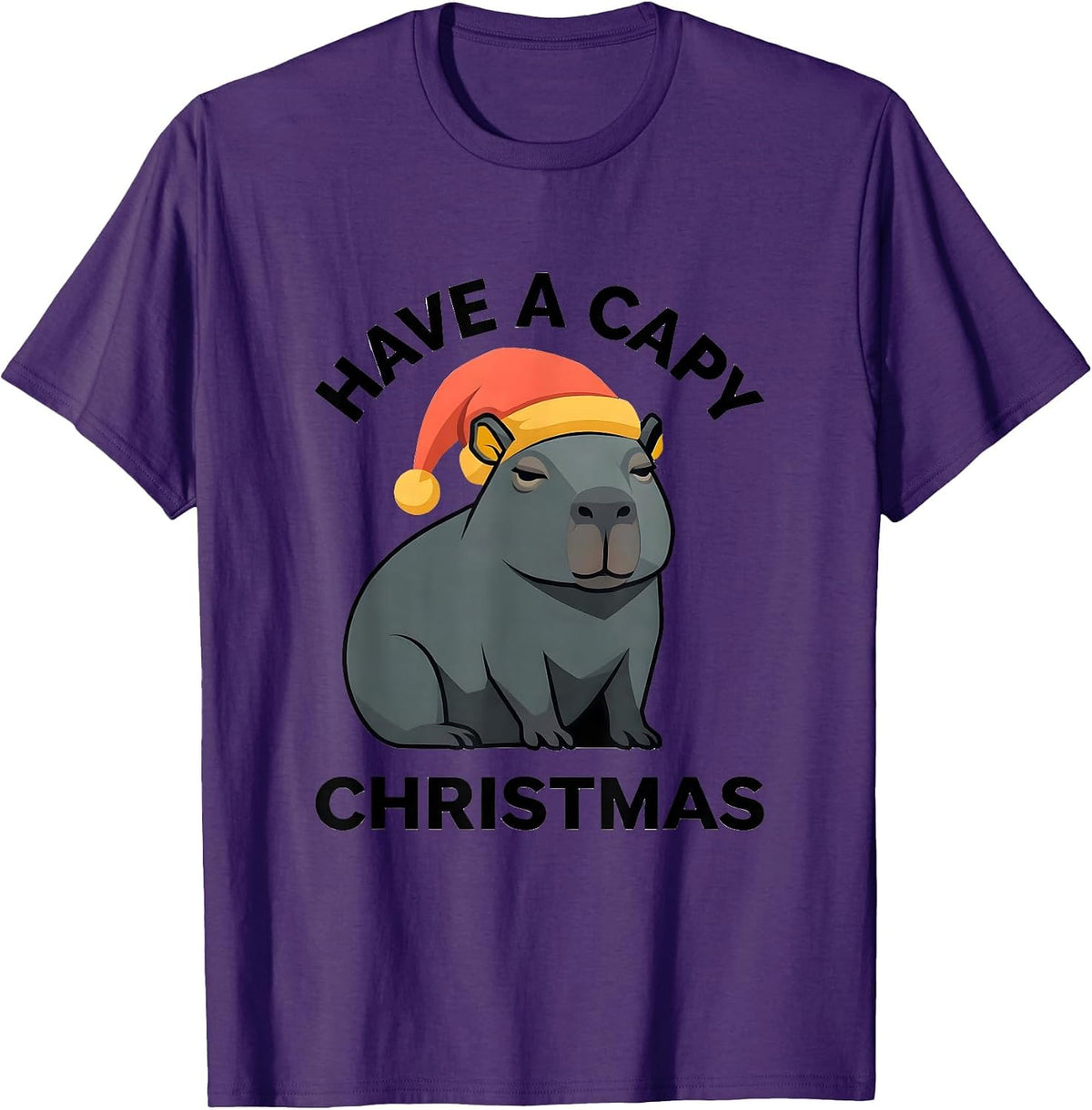 Men's Have a Capy Christmas Flat Vector Funny Capybara Fan Holiday T-Shirt - Purple