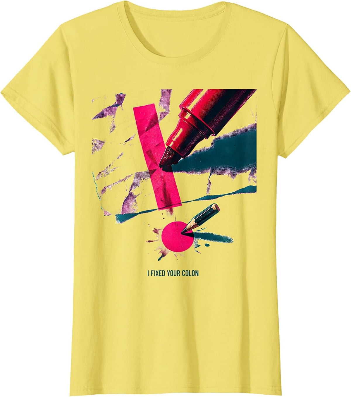 Women's I Fixed Your Colon Funny Grammar Teacher English Punctuation T-Shirt - Lemon Yellow