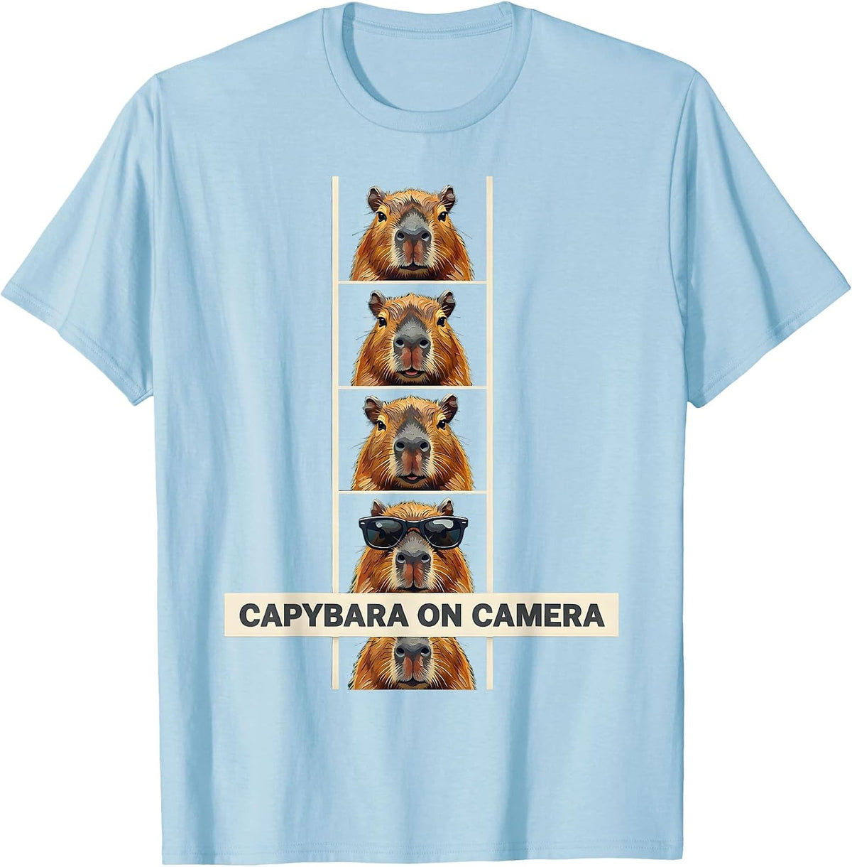 Men's Capybara On Camera Funny Animal Portrait Photobooth Humor T-Shirt - Baby Blue