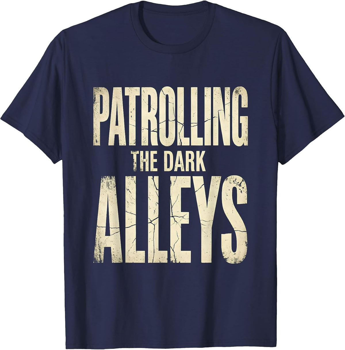 Men's Halloween Police Flashlight Dark Alley Design T-Shirt - Navy Blue