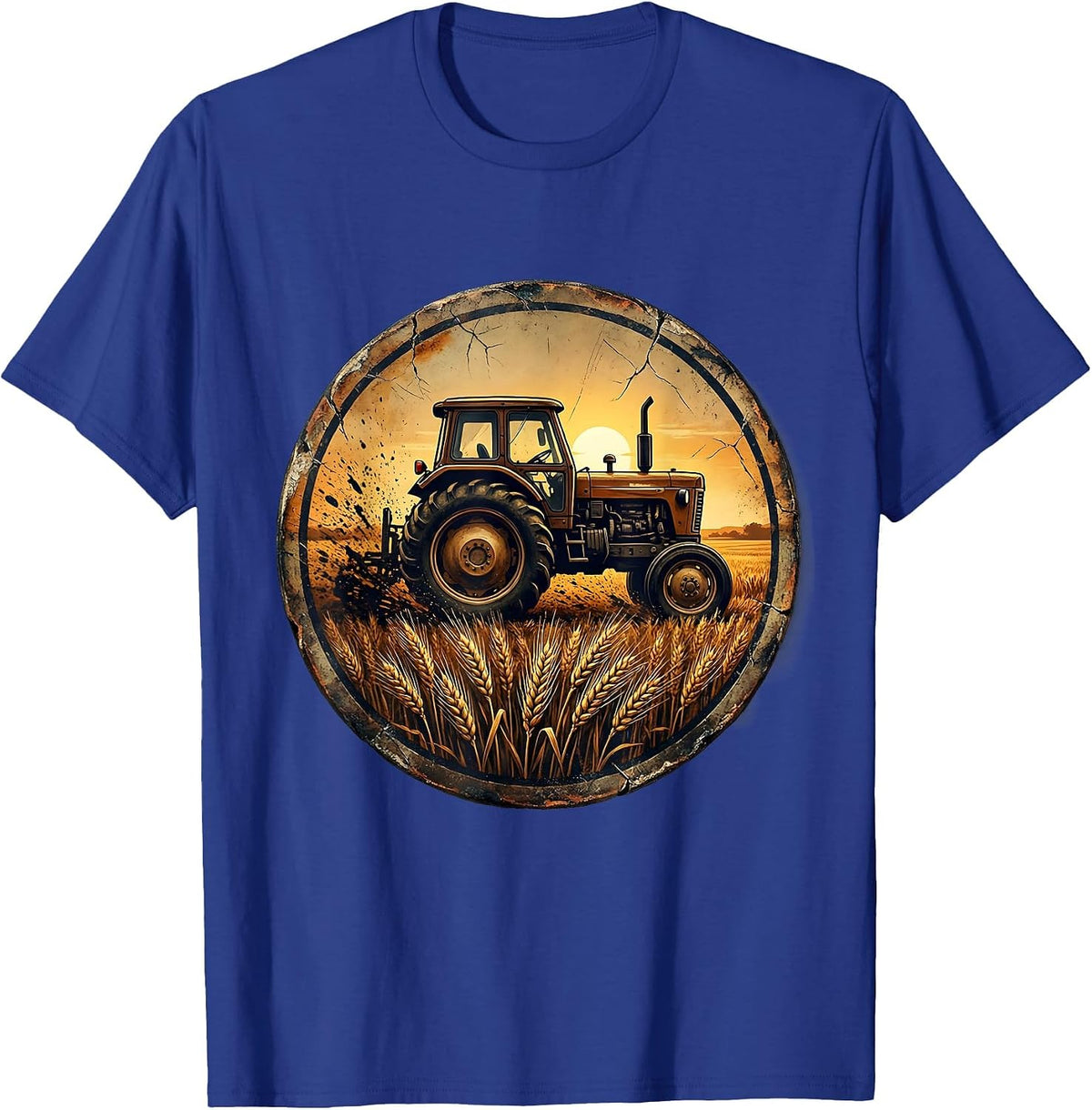 Labor Day Farmer Tractor Golden Field Illustration T-Shirt - Royal Blue