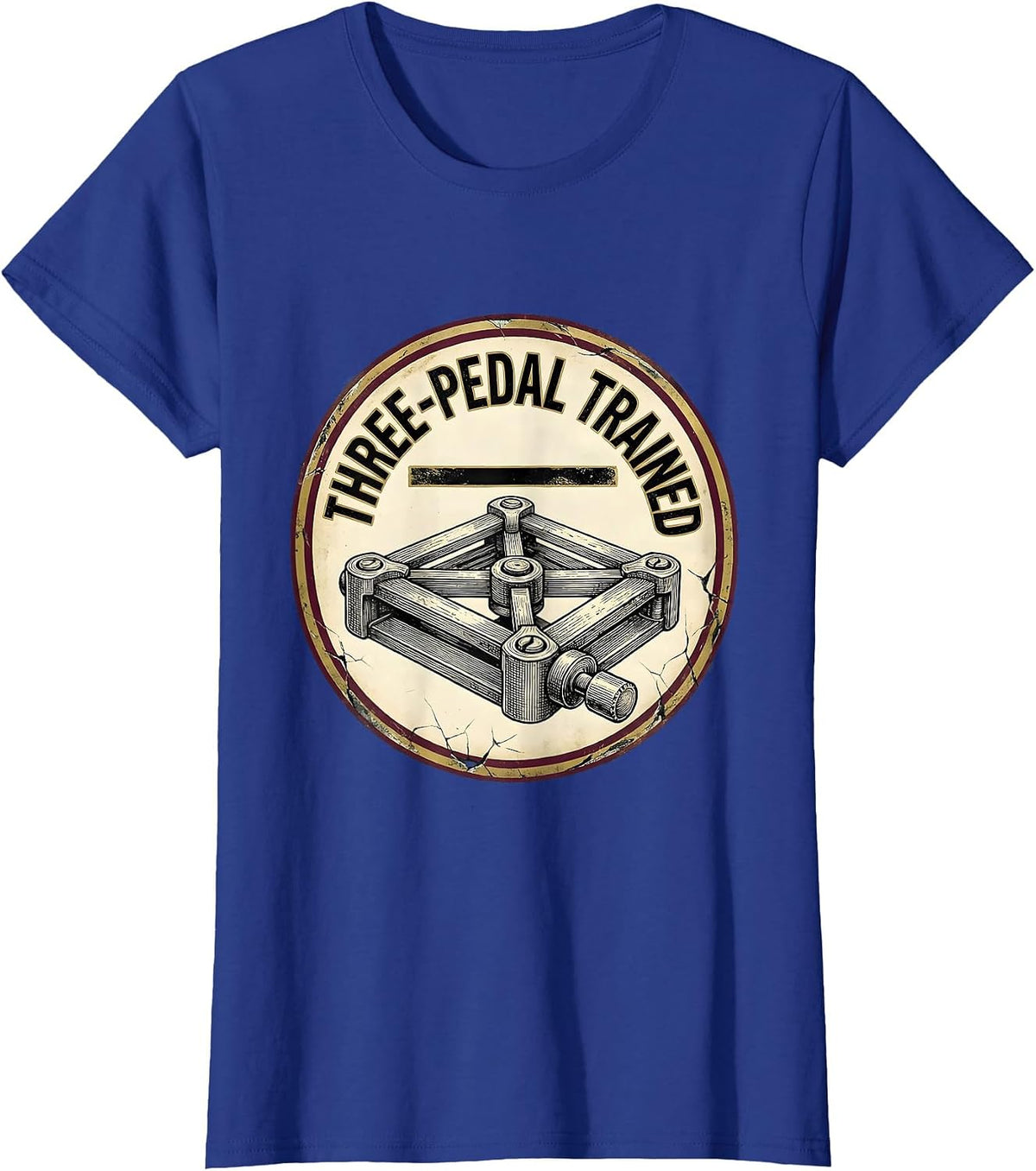Women's Three-Pedal Trained Distressed Manual Transmission Car Guy T-Shirt - Royal Blue