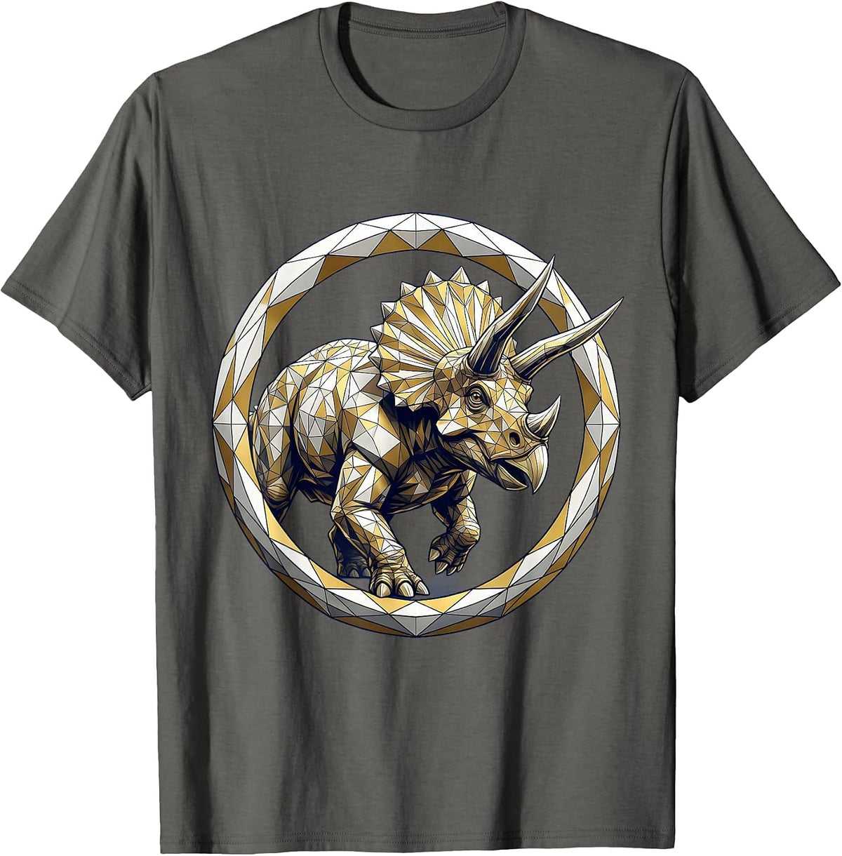 Charging Triceratops Dinosaur Graphic Design T-Shirt - Asphalt Grey