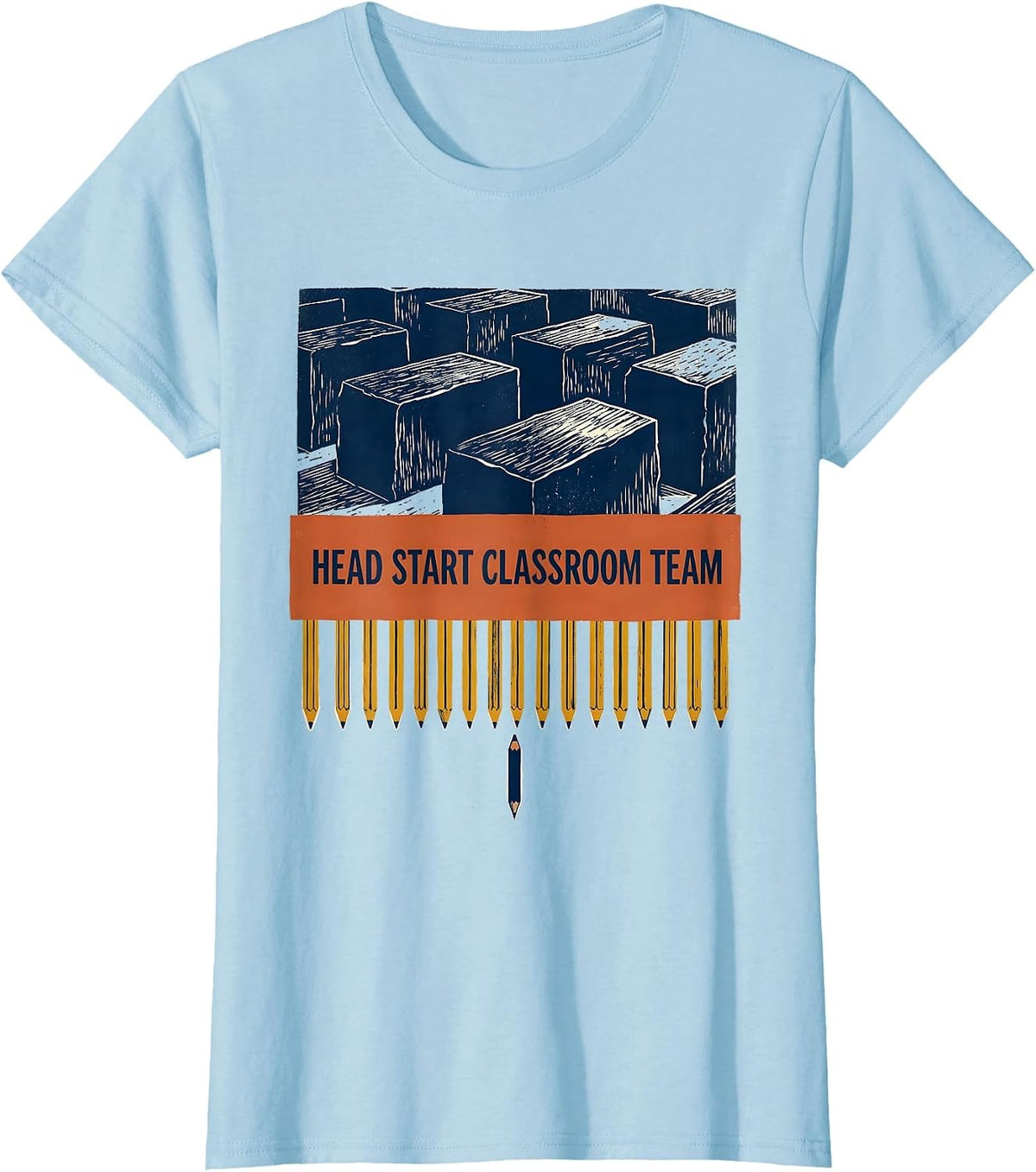 Head Start Classroom Team Linocut Early Childhood Educator T-Shirt - Baby Blue