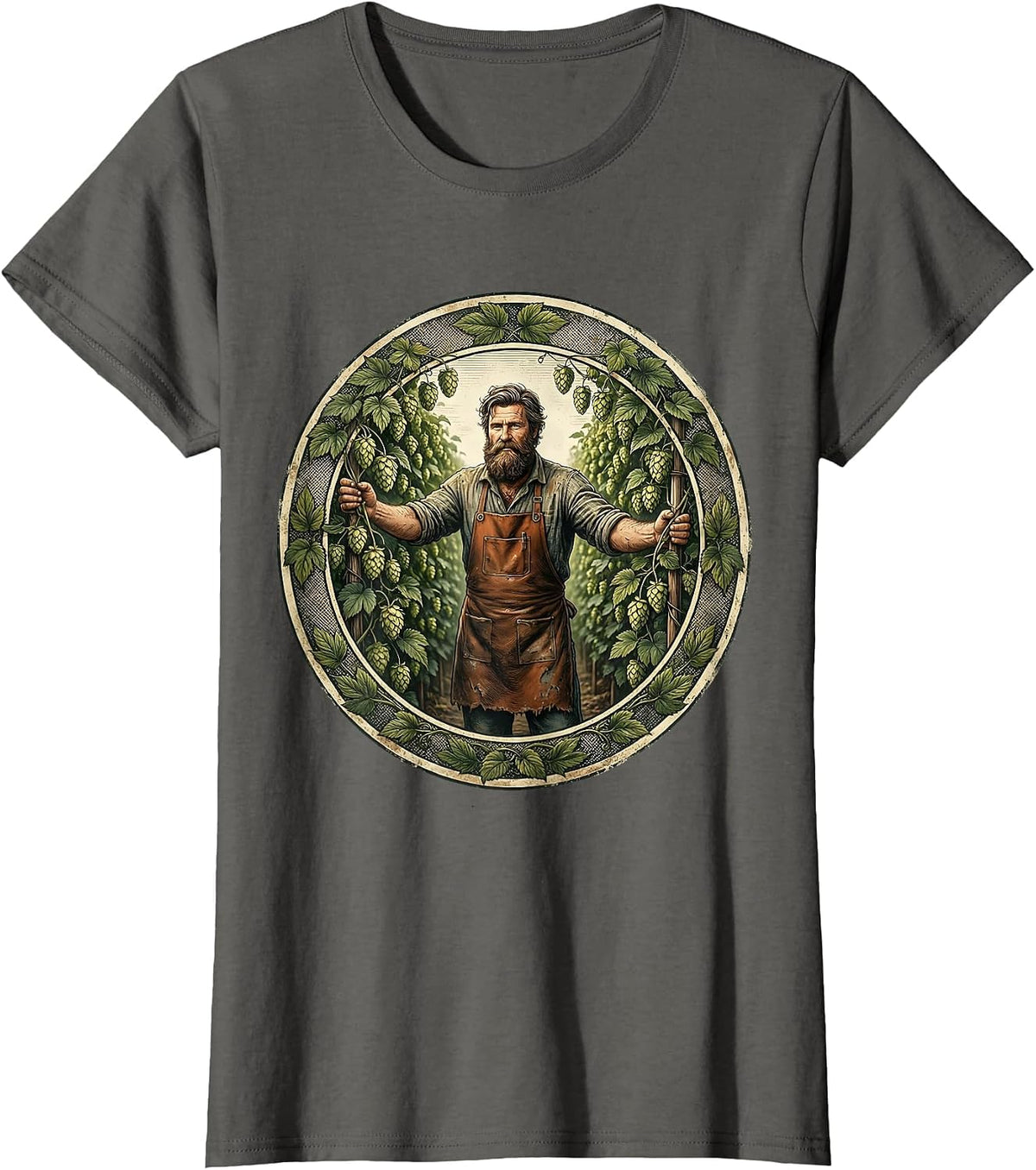 Women's Bearded Hop Farmer Beer Garden Illustration T-Shirt - Asphalt Grey