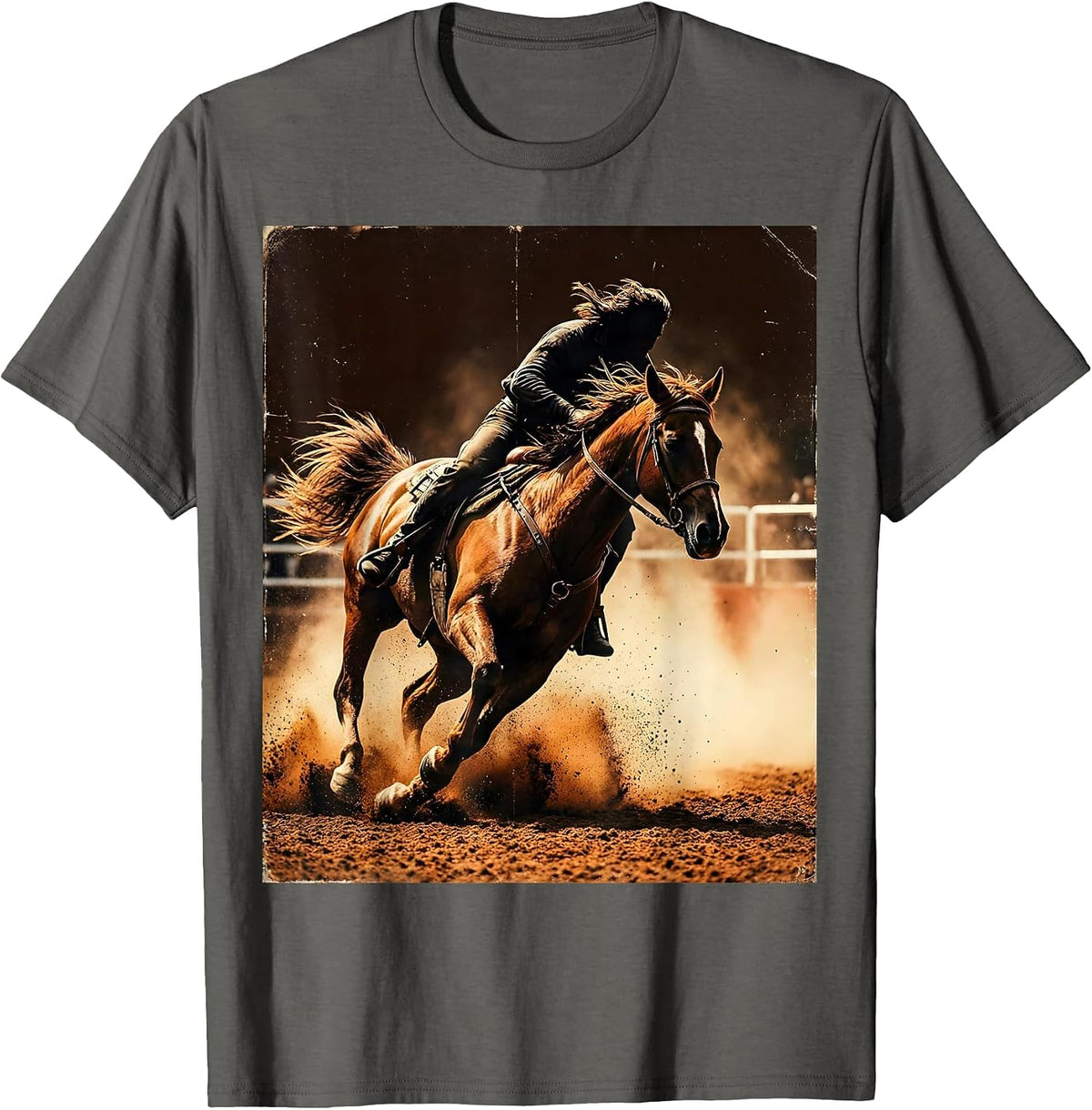 Barrel Racer Horse Sharp Turn Rodeo Graphic T-Shirt - Asphalt Grey