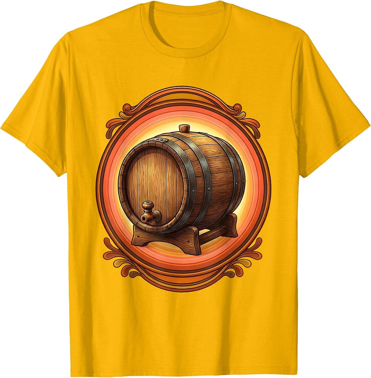 Vintage Beer Barrel Wooden Spigot Illustration T-Shirt - Golden Yellow
