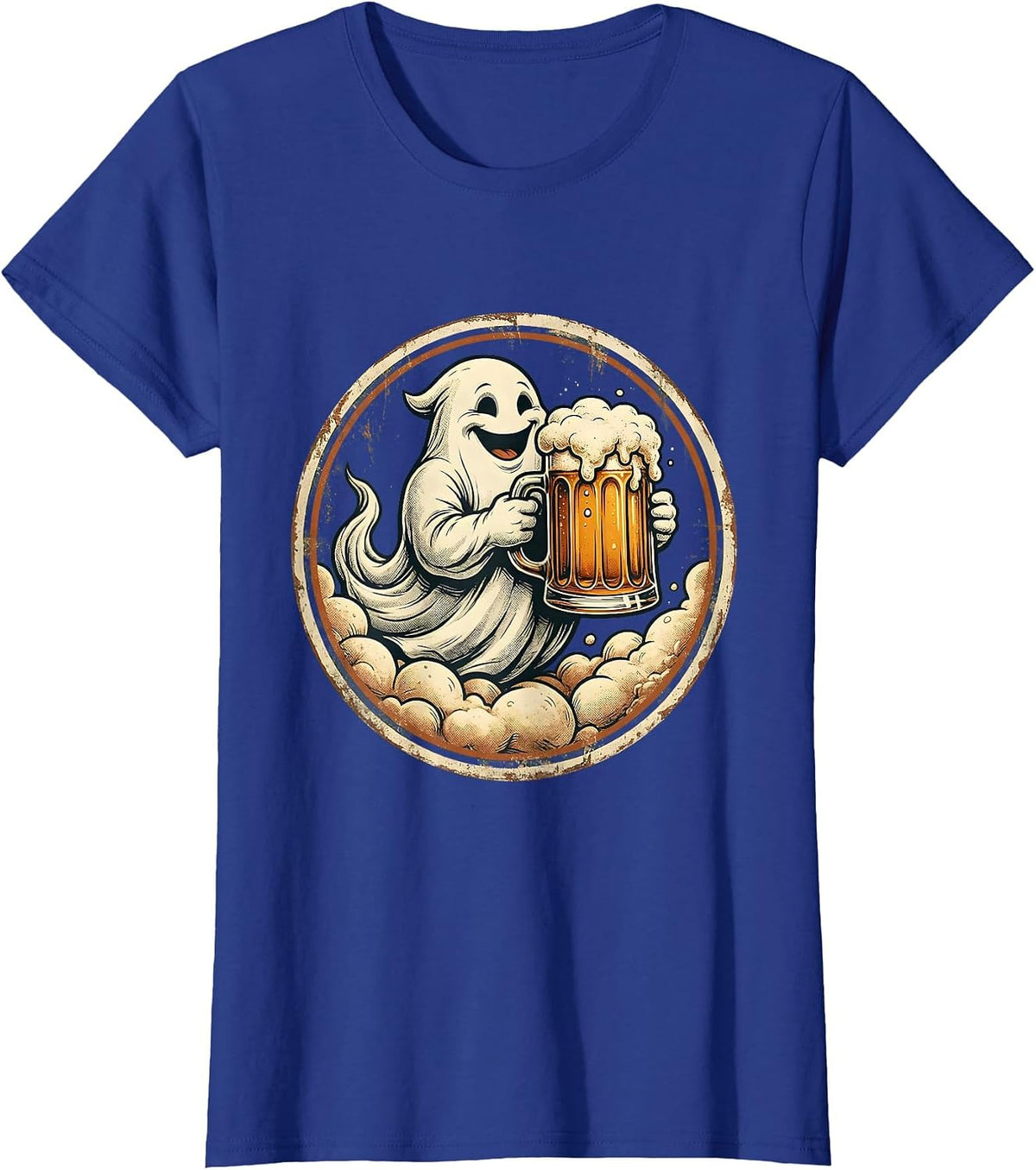 Women's Friendly Ghost Beer Mug Illustration T-Shirt - Royal Blue
