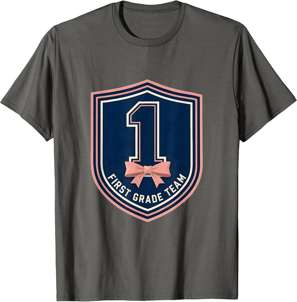 First Grade Team Coquette Bow Back To School Girl Teacher T-Shirt - Asphalt Grey