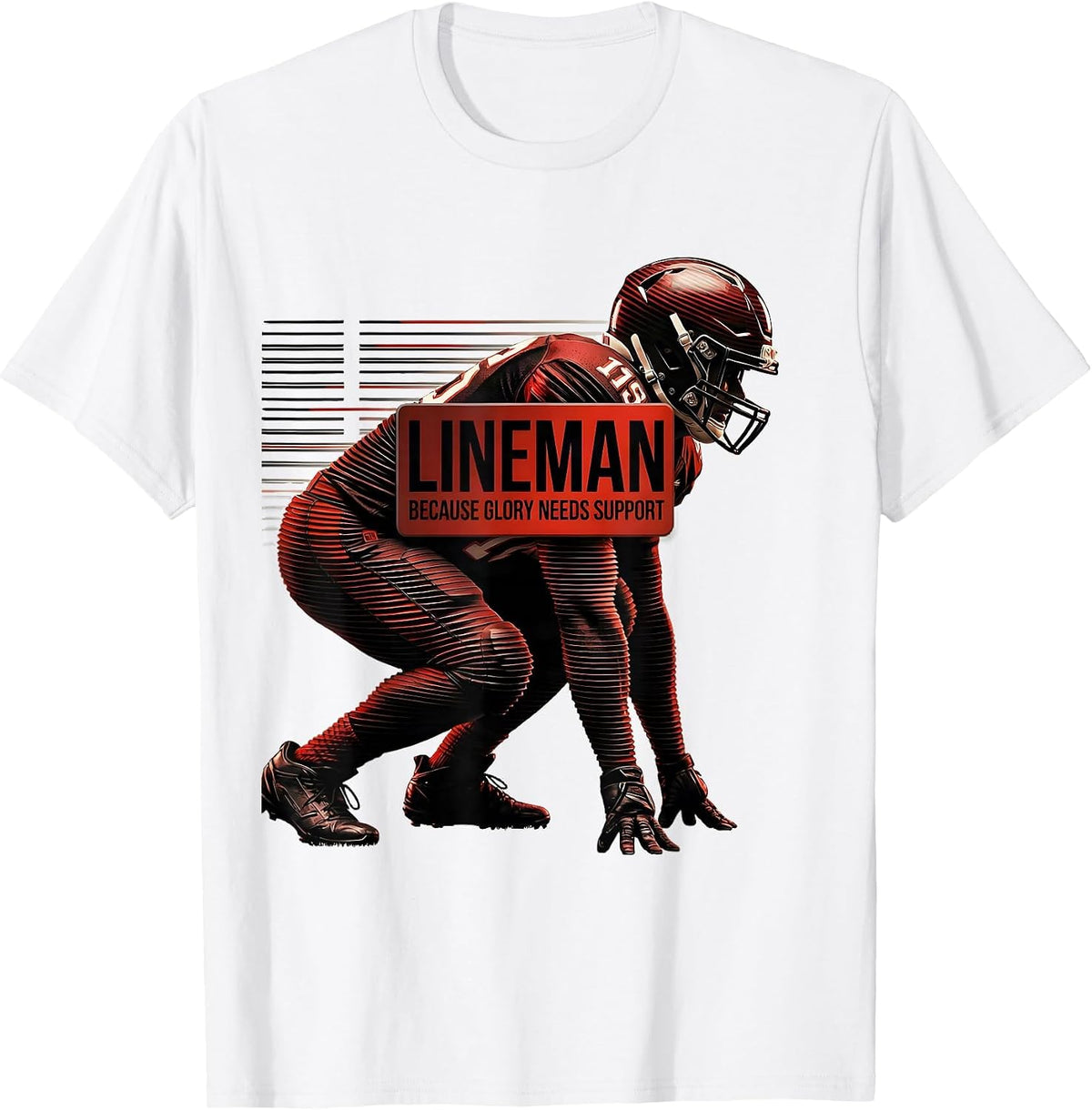 Men's Lineman Because Glory Needs Support Funny Football Lineman T-Shirt - White