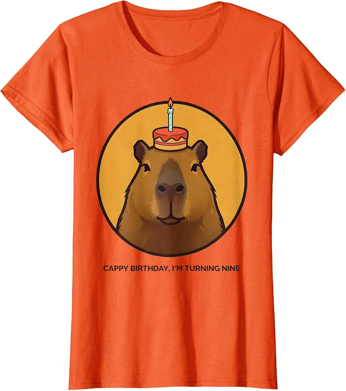Women's Cappy Birthday I'm Turning Nine Kawaii Capybara 9th Birthday T-Shirt - Orange