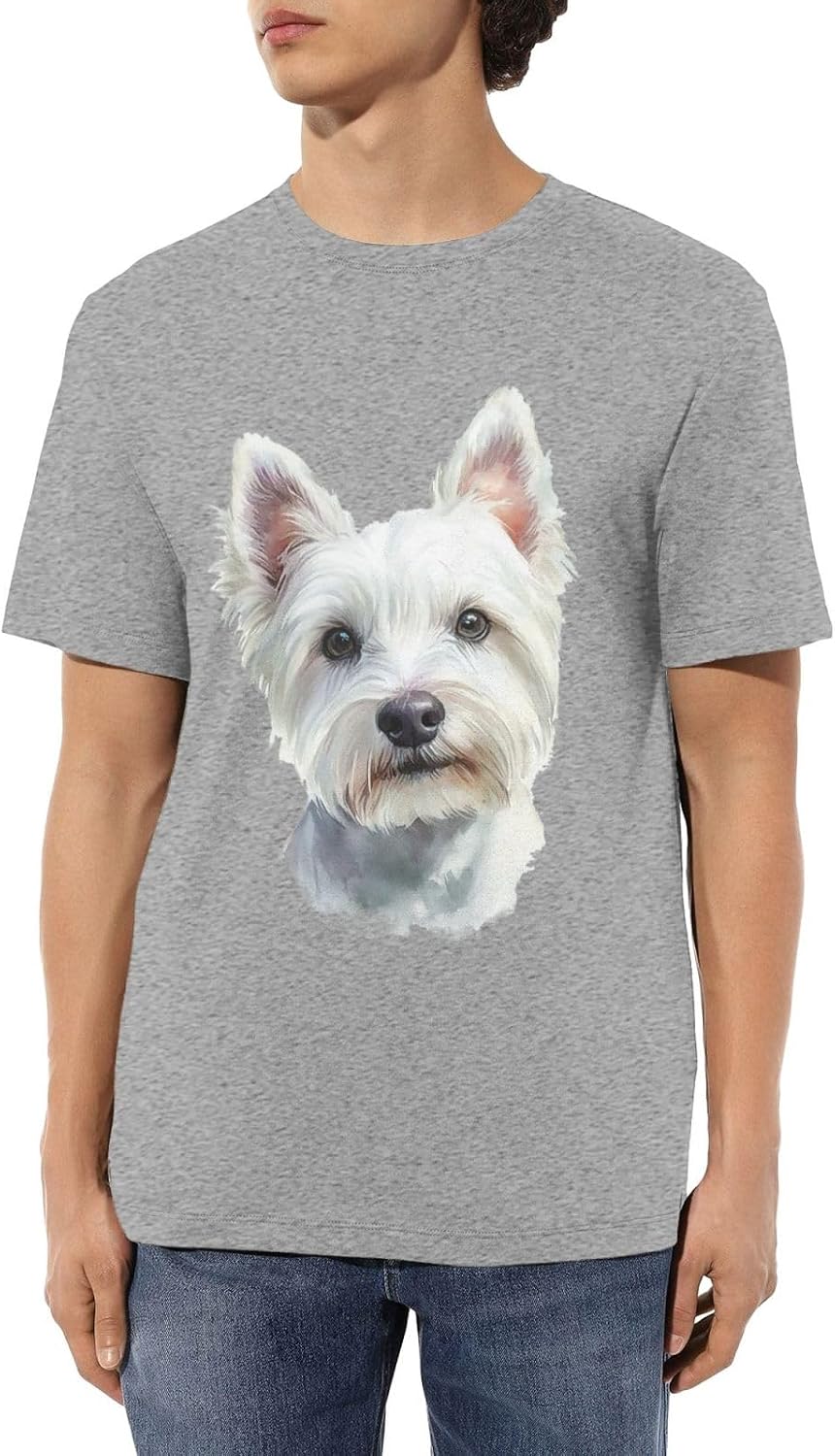 West Highland White Terrier T-Shirts for Men Aesthetic Dog Tees - Gray