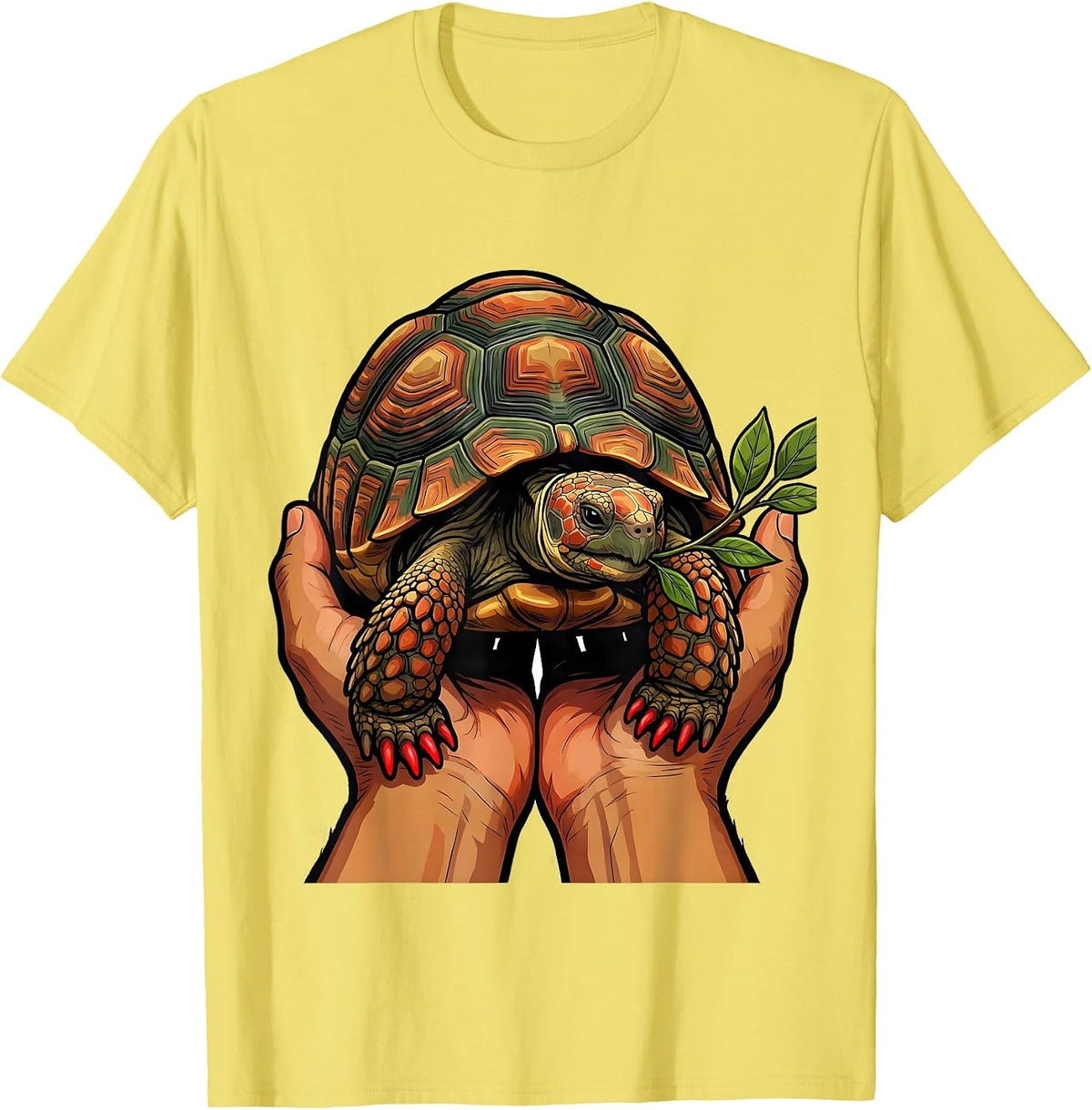 Men's Friendly Red-Footed Tortoise Cartoon Reptile Lover Gift T-Shirt - Lemon Yellow