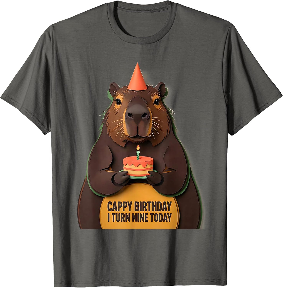 Cappy Birthday I Turn Nine Today Cute Kawaii Capybara T-Shirt - Asphalt Grey