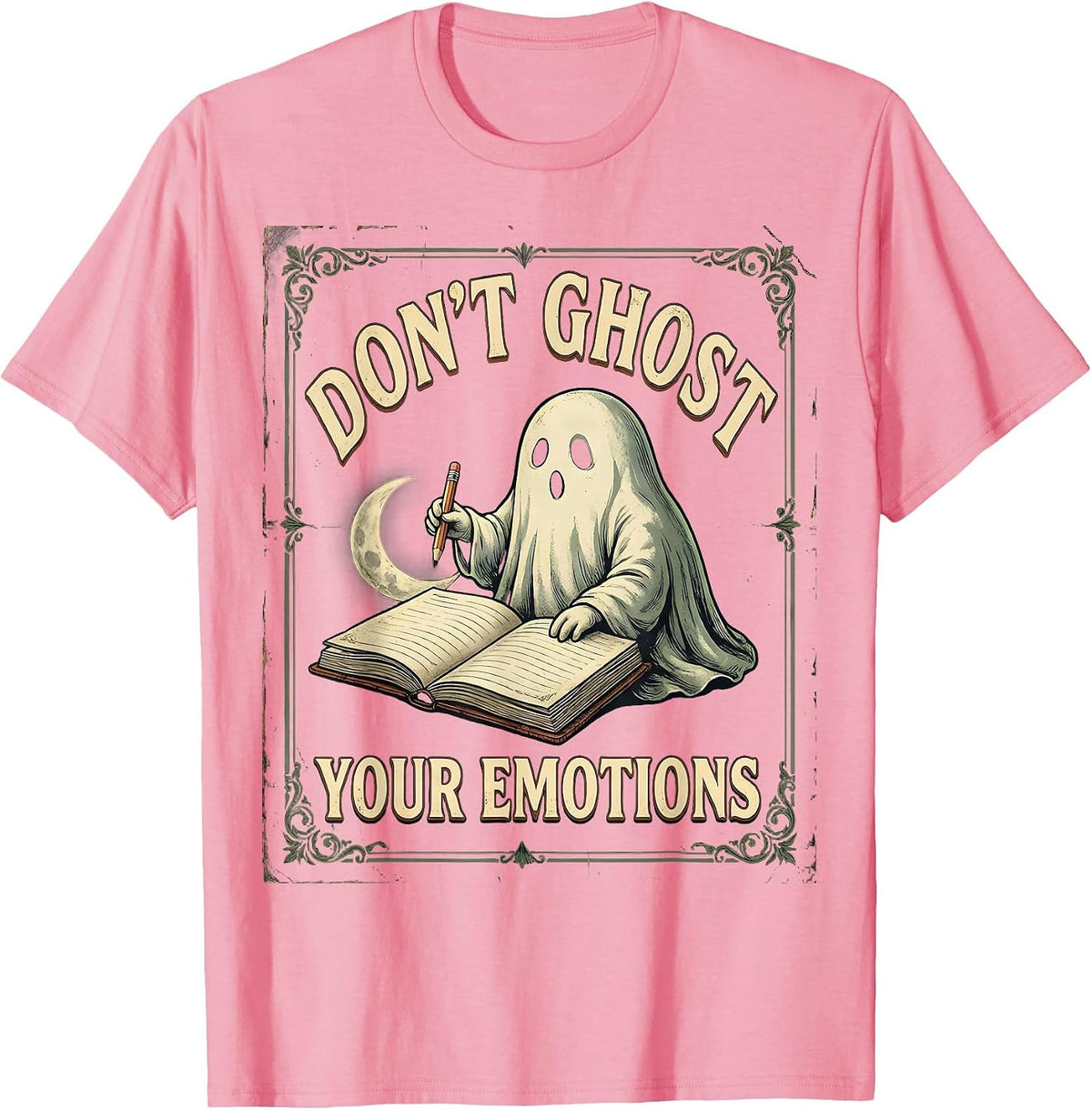 Men's Don't Ghost Your Emotions Vintage Ghost Mental Health T-Shirt - Pink
