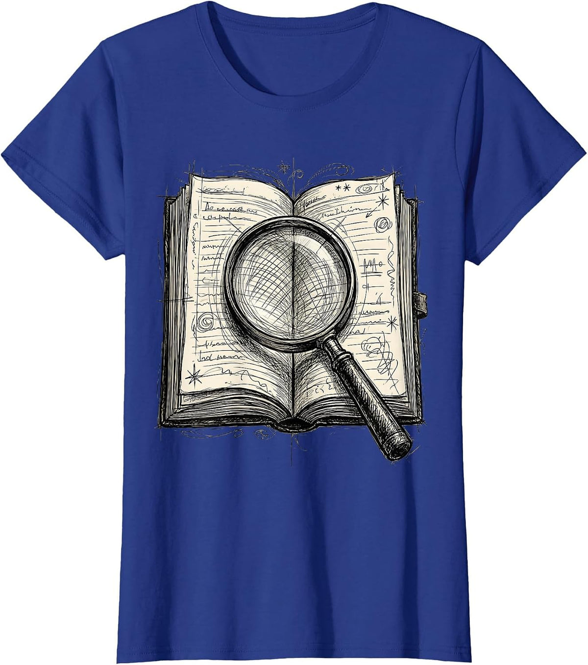 Women's English Teacher Open Book Magnifying Glass Design T-Shirt - Royal Blue