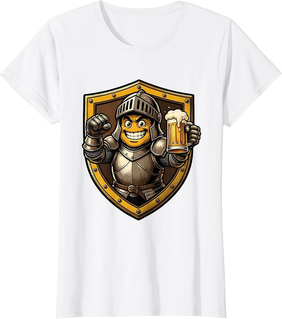 Medieval Knight Beer Stein Shield Illustration T-Shirt - White