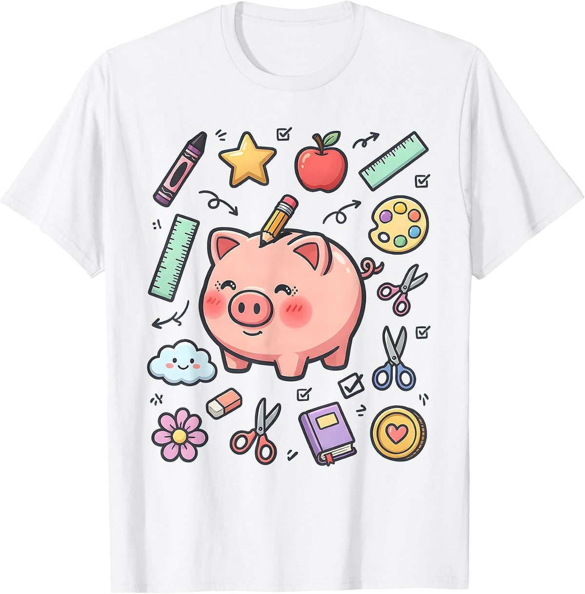 Men's Preschool Teacher Piggy Bank Pencil Graphic T-Shirt - White