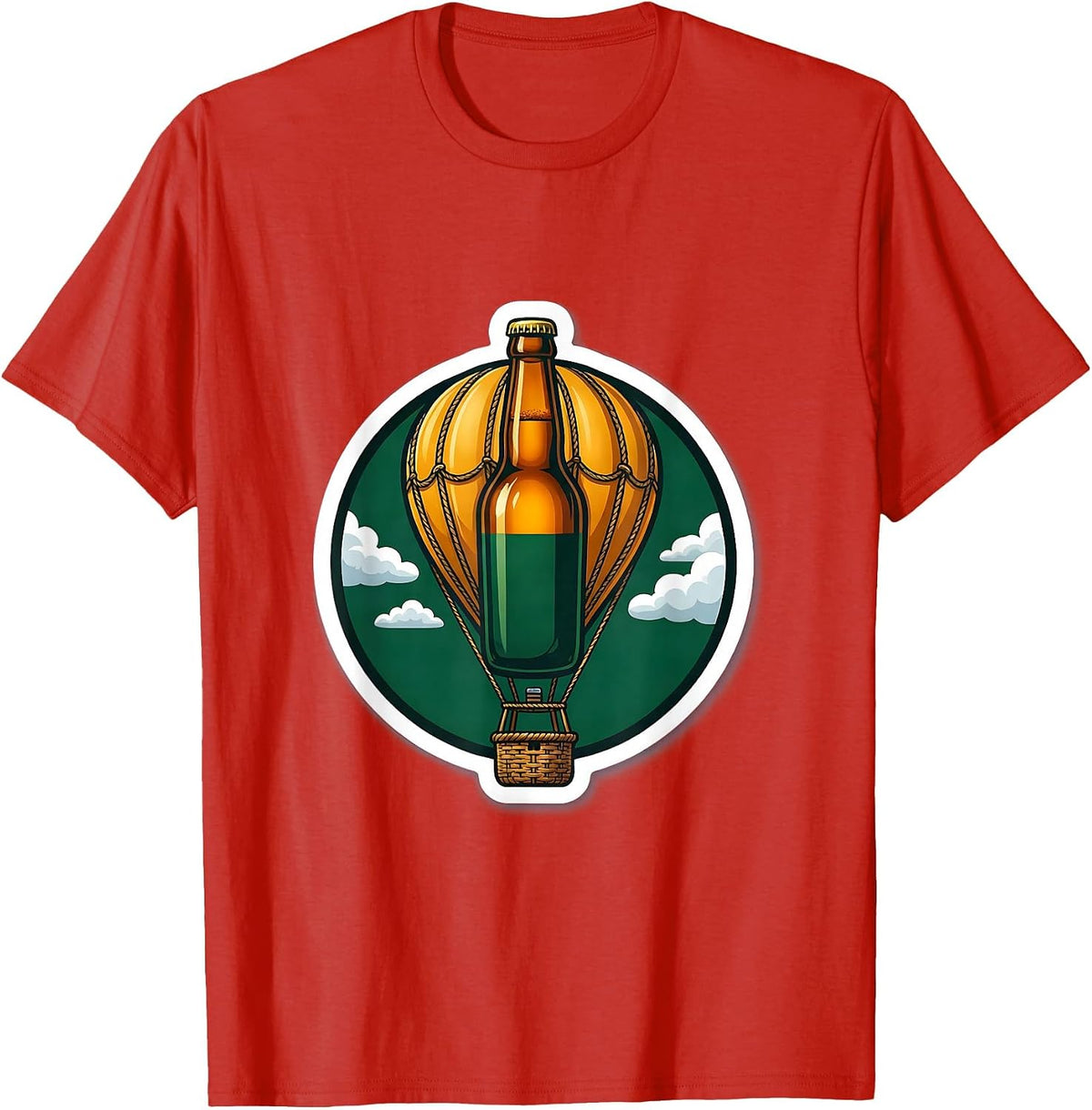 Men's Beer Bottle Hot Air Balloon Graphic Tee T-Shirt - Red