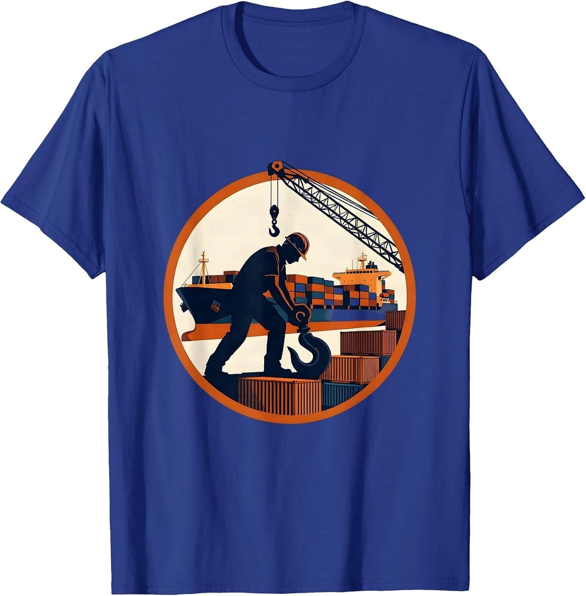 Labor Day Dock Worker Cargo Ship Port Illustration T-Shirt - Royal Blue