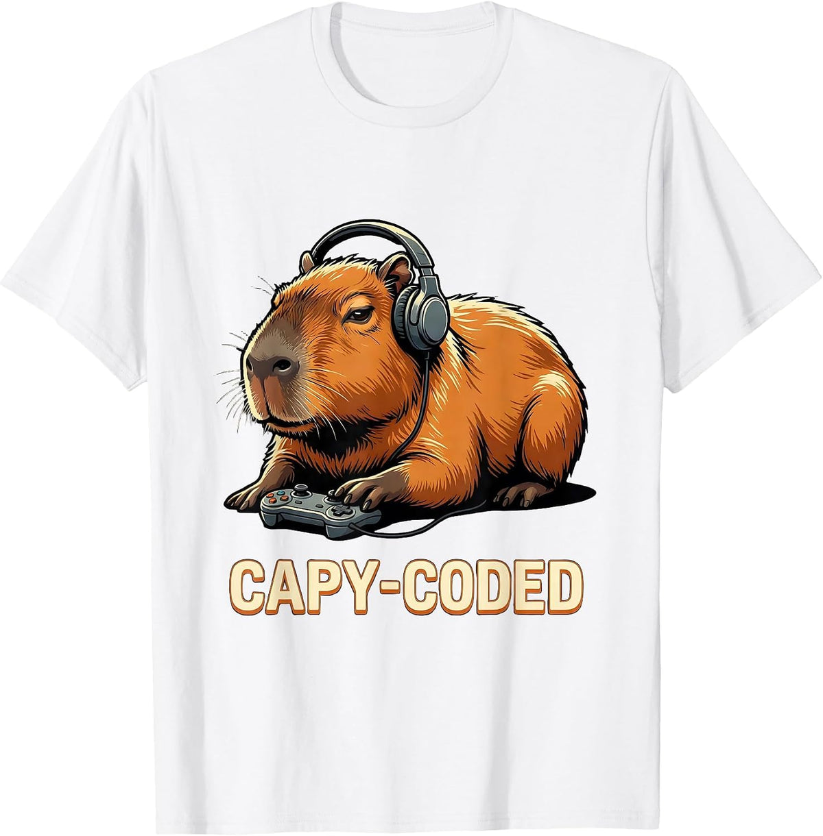 Capy-Coded Funny Capybara Gamer Meme Humor T-Shirt - White