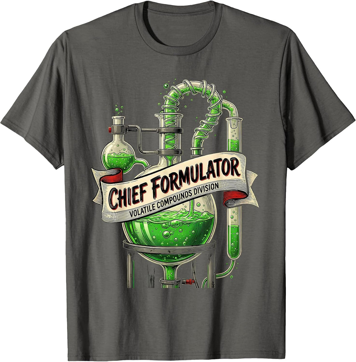 Men's CHIEF FORMULATOR Mad Scientist Science Teacher Humor T-Shirt - Asphalt Grey