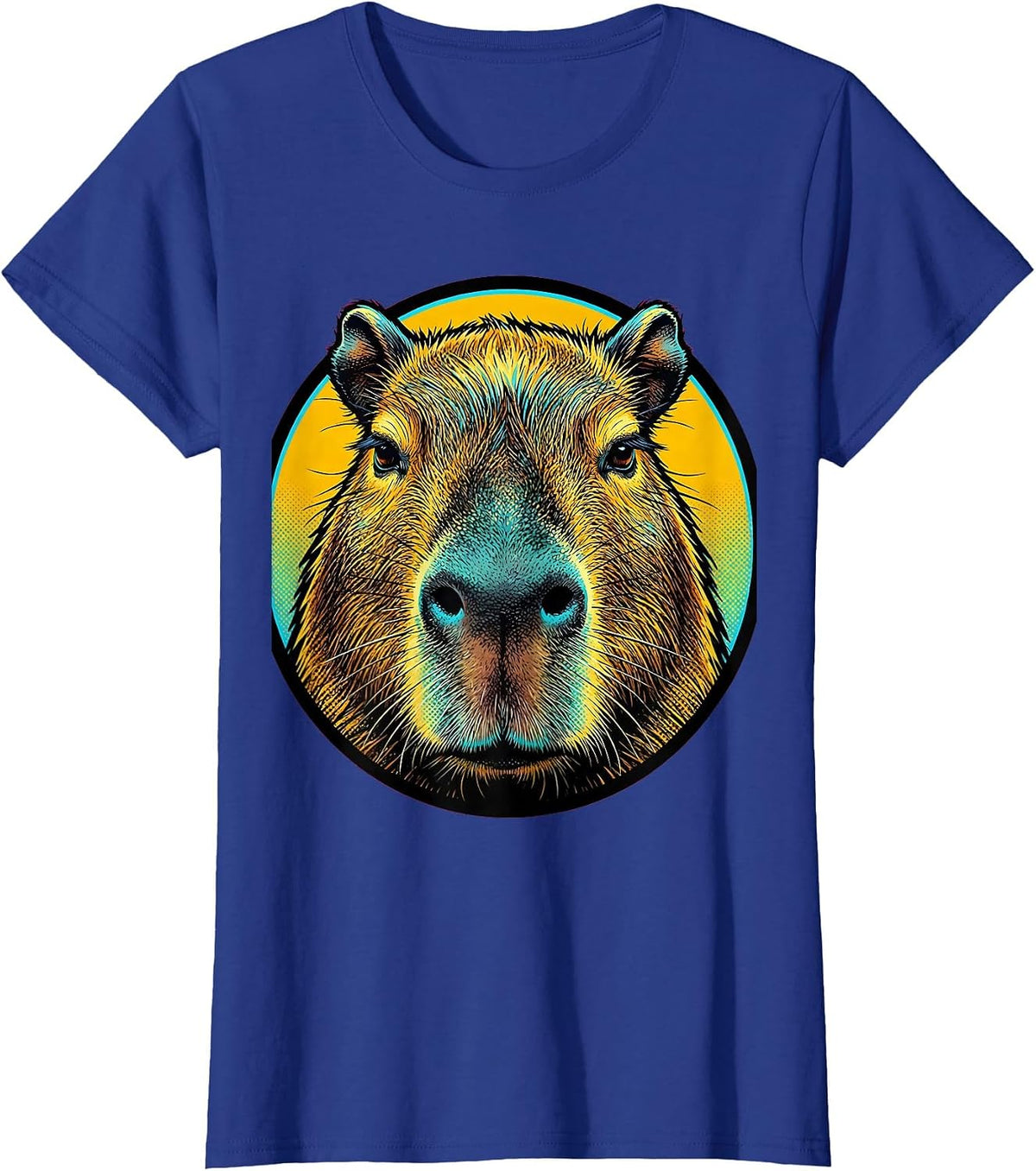 Women's Serene Capybara Close-Up Portrait Graphic T-Shirt - Royal Blue