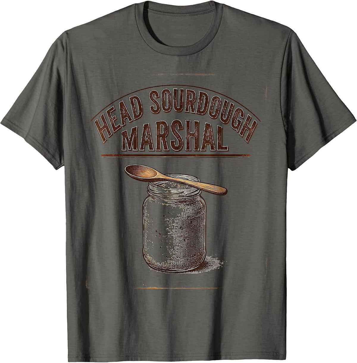Men's Head Sourdough Marshal Vintage Baker Bread-Pun Humor T-Shirt - Asphalt Grey