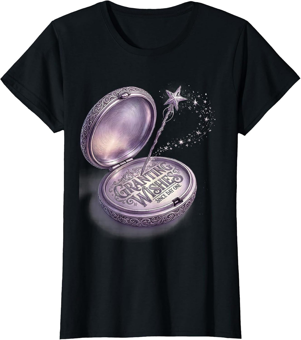 Women's Granting Wishes Since Day One Whimsical Fairy Godmother T-Shirt - Black